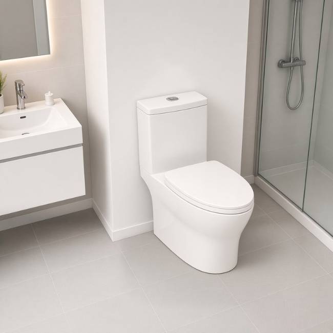 White Santa Morvarid toilet in a modern bathroom, raised view