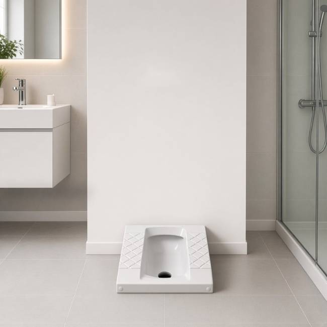 Crown Deep squat toilet in a modern bathroom, front view