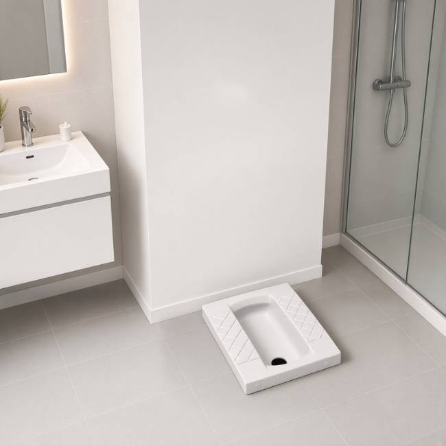 Crown Deep squat toilet in a modern bathroom, raised view