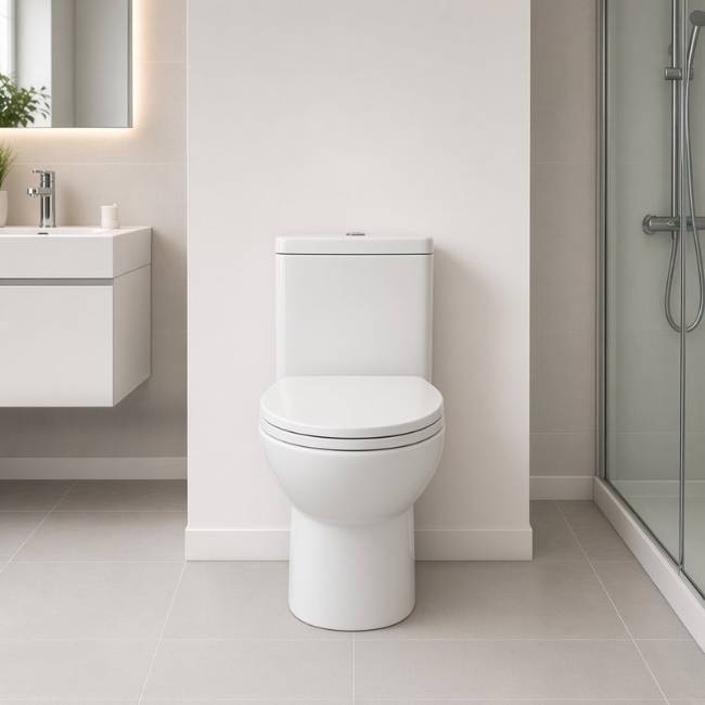 Tania Compact toilet in a modern bathroom, front view
