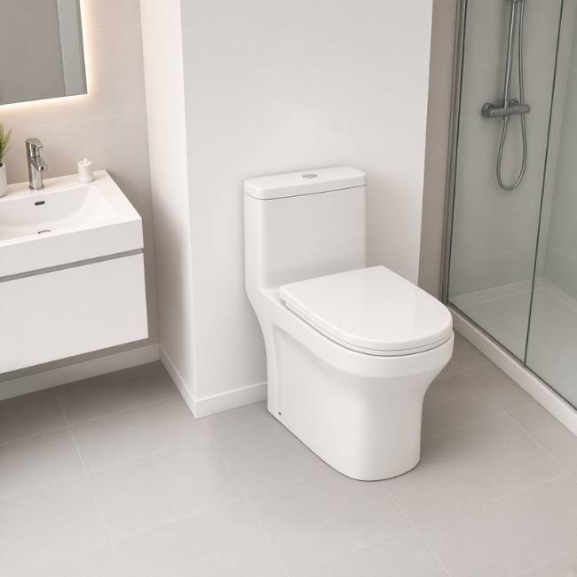 Volga toilet in a modern bathroom, raised view