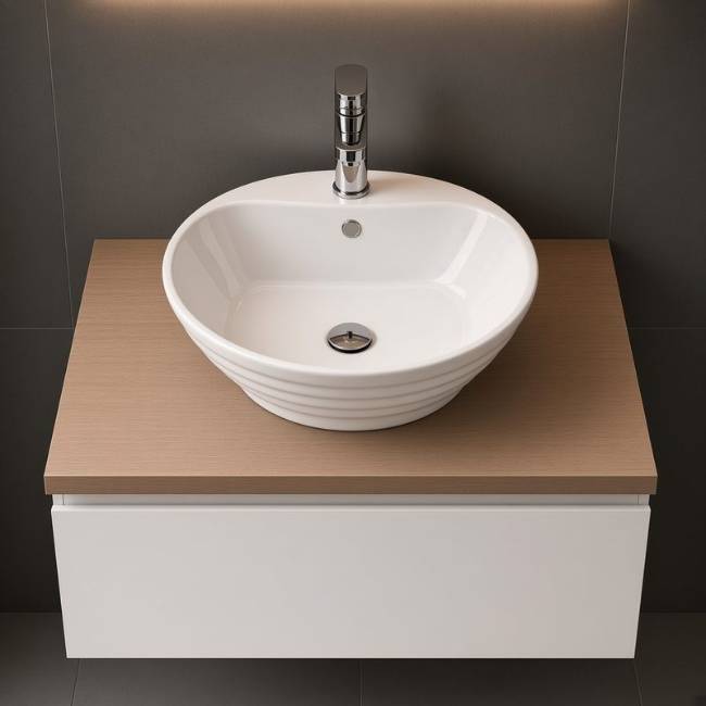 Oriental countertop basin in a modern bathroom, front view